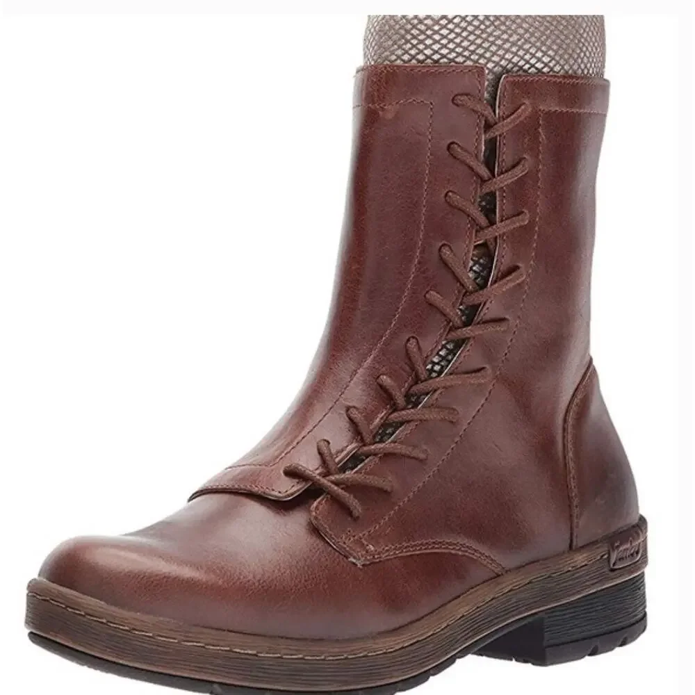 Jambu Chestnut Leather Boots 8.5 NWT Brown Mid Calf Ankle Booties Lace Boho